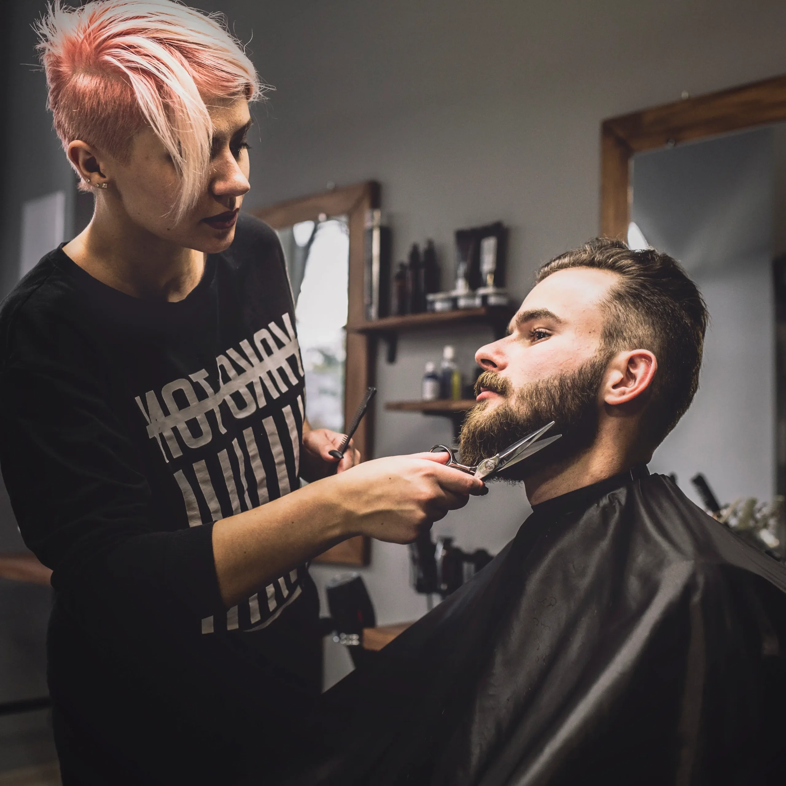 woman-grooming-beard-stylish-client